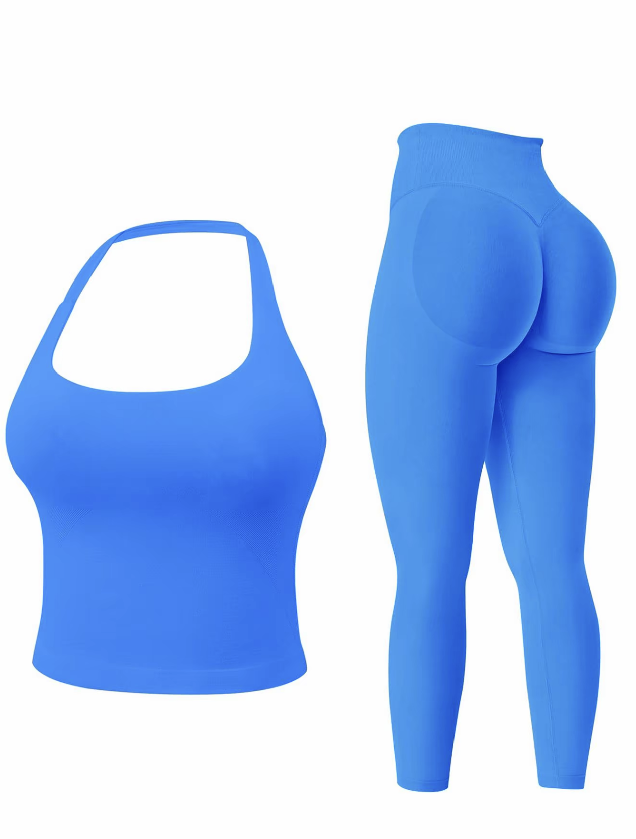 Two-Piece Women's Solid Seamless Sporty Round Neck Crop Tank Top & High Waist Leggings